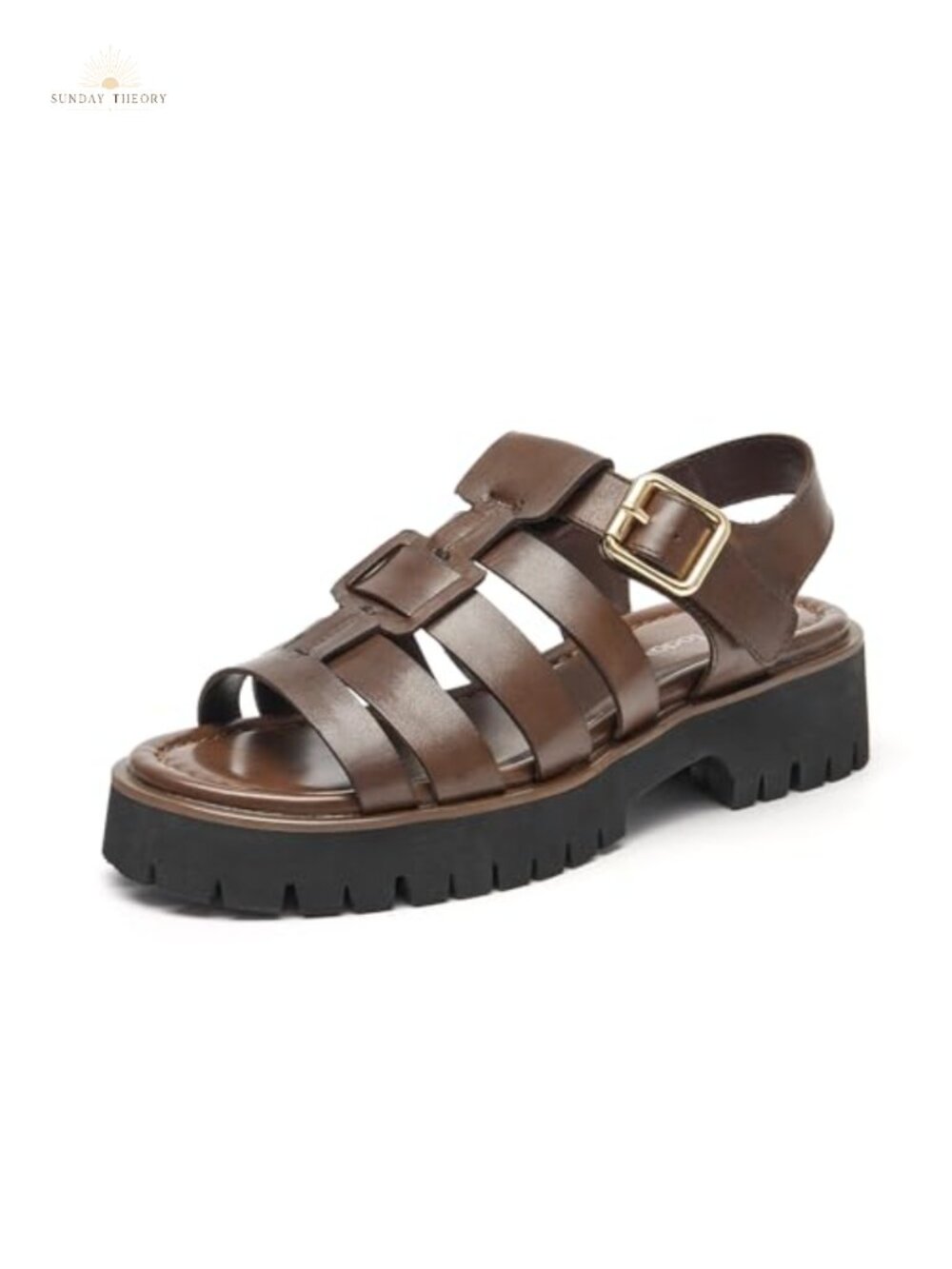 Women's Leather Platform Fisherman Sandals with Ankle Buckle, Chunky Gladiator